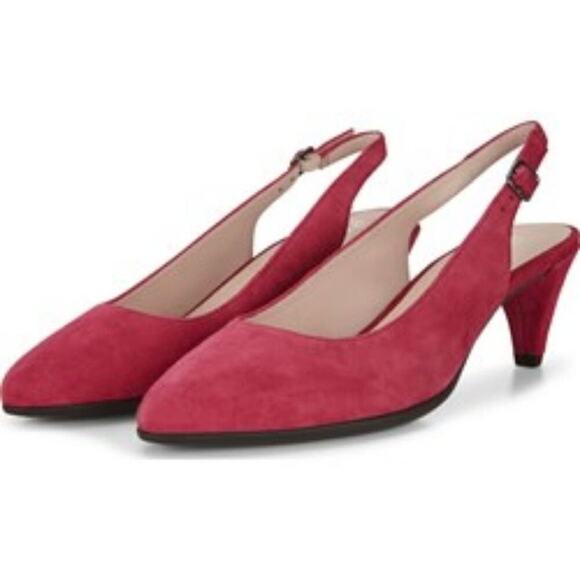 ECCO Red Suede Leather Slingback Pointed Toe Kitten Heel Pumps Shoes Sz 41 US 40 - Picture 1 of 13